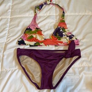 J. Crew Floral Triangle Bikini Top with Purple Bikini Bottom